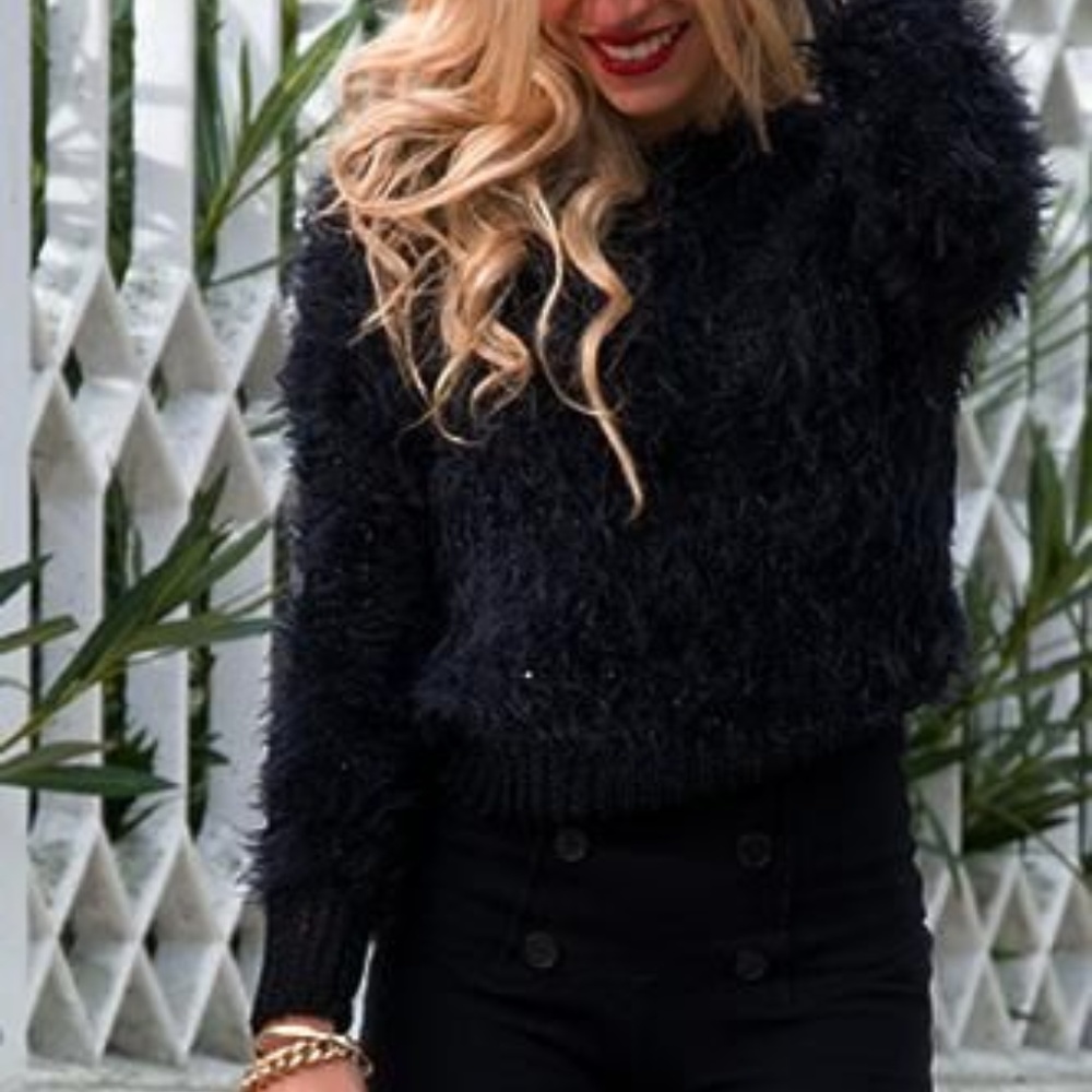 Fever Black High Collar Faux Fur Boucle Jacket